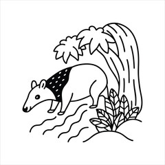 Cute Jungle Animal Tapir Coloring Page for Kids