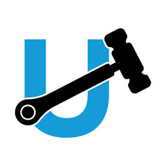 Initial hammer Logo combine with letter U vector template