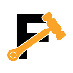 Initial hammer Logo combine with letter F vector template