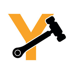 Initial hammer Logo combine with letter Y vector template