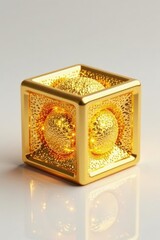 Illuminated Golden Cubes Within a Gilded Framework, a Symbol of Refined Elegance and Opulence