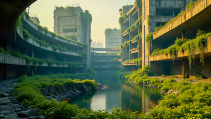 Overgrown Concrete Structure Nature Reclaim Urban City Lost Post Ruins