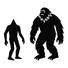 Bigfoot and Headless Humanoid Silhouettes Mysterious Cryptid Illustration