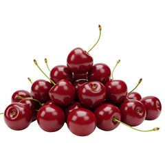 Fresh cherry with green leaf isolated on transparent background, vibrant image suitable for advertising, recipe visuals, fruit promotions, and health-focused content.