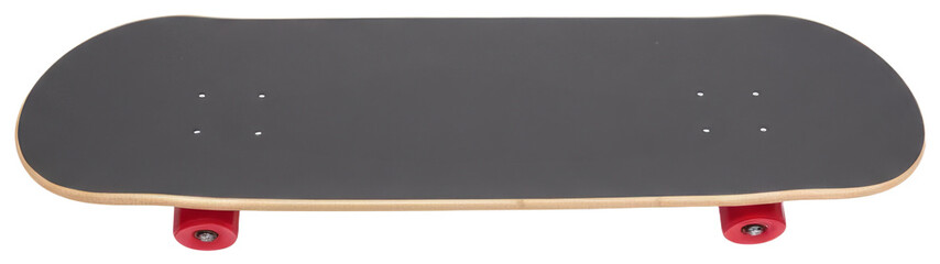 Skateboard with red wheels on white background, transparent background png