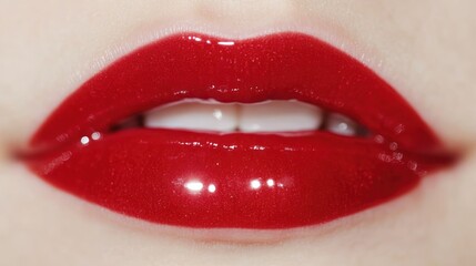 Obraz premium Sensual Red Lips: A Close-Up of Glossy, Red Lipstick