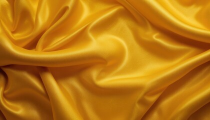 Close-up view of luxurious, golden yellow satin fabric.