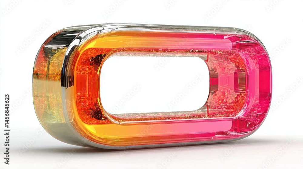 Poster chrome shape with retro gradient colors 3d rendering isolated on white.stock image
