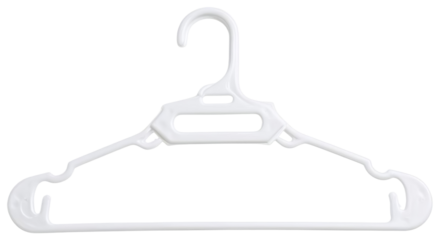 White plastic clothes hanger with notches, transparent background png