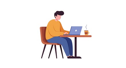 Person Using Laptop at Table with Coffee