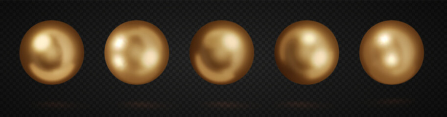 Golden circular shape on dark background. Smooth 3D ball collection with metallic finish. Luxurious gold minimalist design element