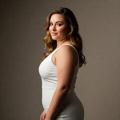 Fototapeta premium Plus-Size Woman in White Dress Posing Confidently
