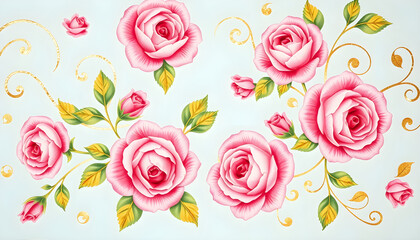 Elegant pink roses floral design beautiful decor digital art bright background aesthetic nature