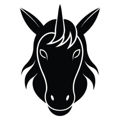 Majestic Unicorn Head Silhouette A Mystical Black and White Illustration