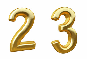 Golden Number Twenty-Three 3D Render. Vector Image