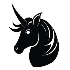 Majestic Unicorn Head Silhouette A Mystical Black and White Illustration