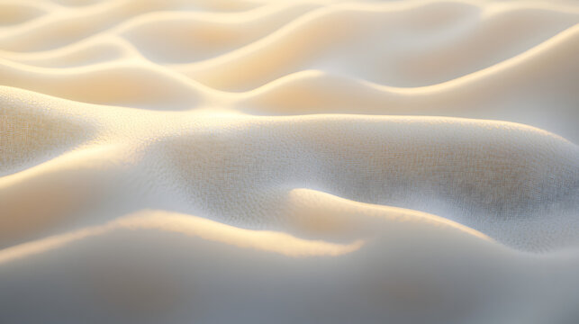 Whispers of the Desert: A close-up shot of the textured patterns created by wind-swept dunes bathed in the warm, diffused light, creating an atmosphere of solitude and serenity. - Powered by Adobe