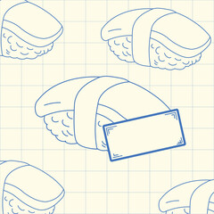 Elegant Sushi Nigiri Sketch Design on Grid Background for Culinary Art