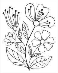 Monochrome floral outline illustration showcasing botanical elegance and graphic art