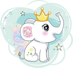 Cute baby elephant character cartoon illustration.