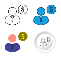 Modern and professional Financial Advisor icons designed in four different styles, flat, outline, glyph and minimal button. Perfect for personal finance projects, banking apps, etc.