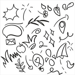 Collection of unique and hand-drawn doodle design elements and symbols, for graphic design projects
