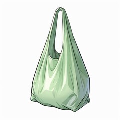 Green plastic bag, a disposable object for carry, isolated on white background