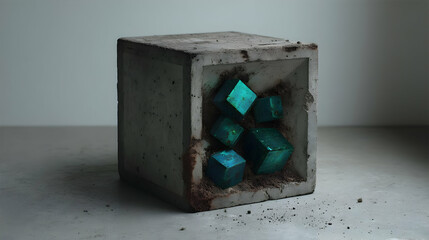 Obraz premium sculpture featuring glowing gemstones embedded in concrete