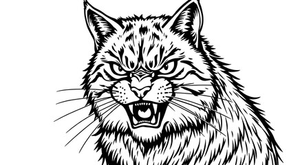 Obraz premium Fierce lynx portrait nature scene black and white illustration artistic setting close-up view wild animal concept
