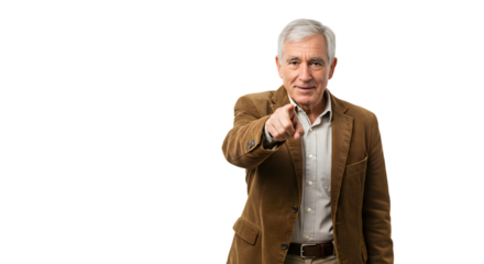 a senior man pointing at you isolated on white background