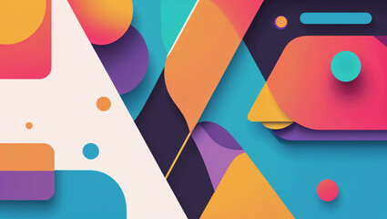 Abstract composition featuring a vibrant array of geometric shapes and layered colorful elements