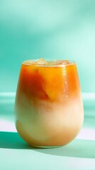 Tropical iced coconut pineapple cold brew in a rounded glass with layered gradient and condensation on pastel turquoise background Generative AI