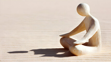 of a digital avatar in a meditative pose in a zen garden