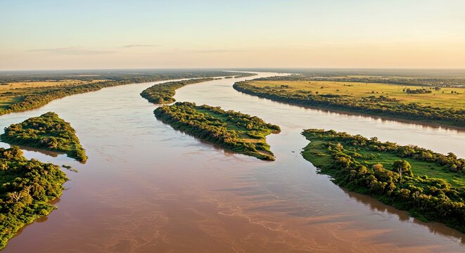 Wide Powerful Paran� River View Cutting Through South America Brazil Argentina Paraguay Landscape Waterway