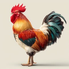 Fototapeta premium Majestic Rooster Vibrant Feathers and Regal Stance isolated on white Background