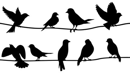 silhouette of birds sitting on a wire