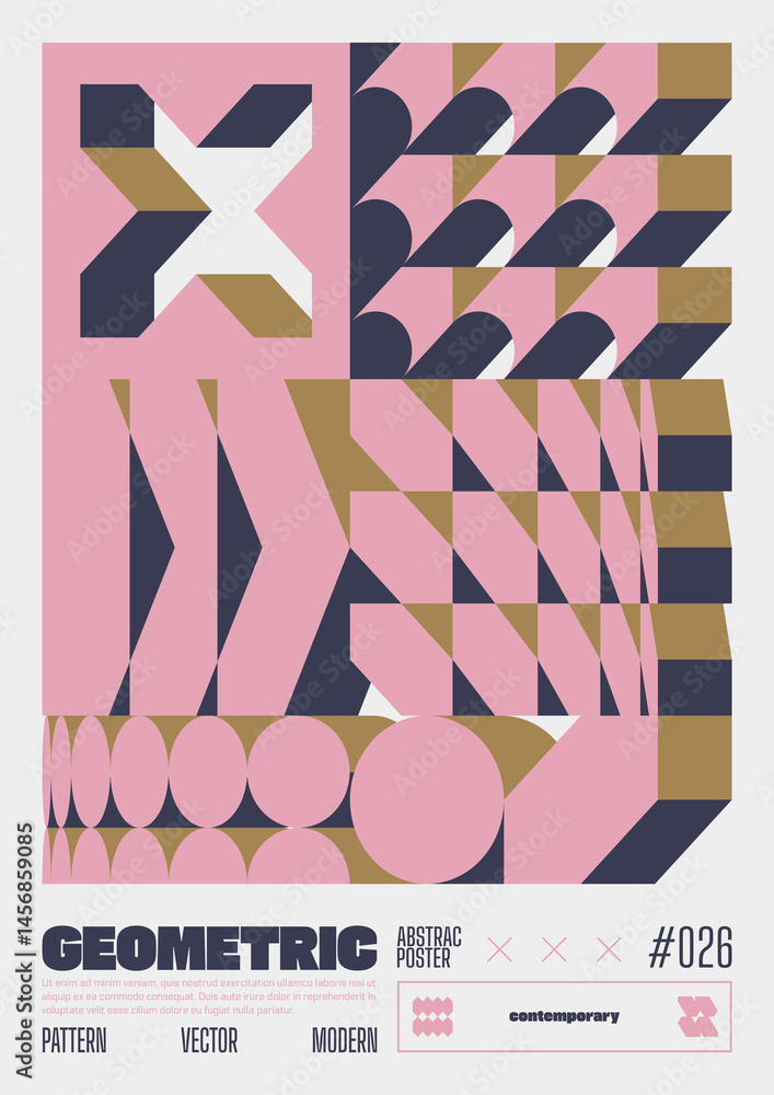 Poster modern abstract poster, raster version of high quality and resolution, artwork with geometric postmo