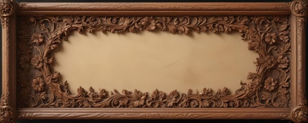 Obraz premium Deeply carved wooden frame, floral motifs, ancient scroll within , leaves, detail