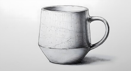Pencil Drawing of a Modern Ceramic Mug with Unique Texture