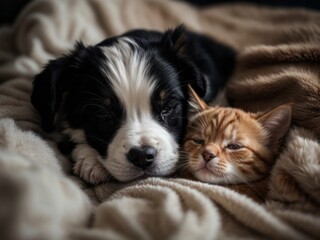 Cat and dog peacefully sleeping, capturing the essence of naptime serenity