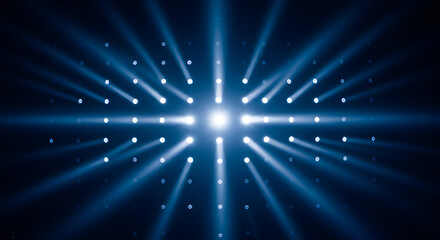 Naklejka premium Bright Blue Radial Beams Radiating from Center Point in a Dark Background Creates Symmetric Pattern and Lens Flare