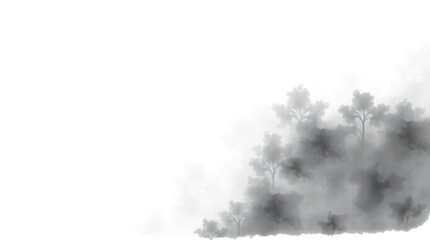 Misty forest scene, grayscale, abstract, corner composition