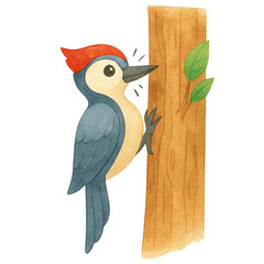 Woodpecker tapping tree with red crest