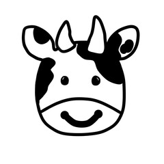 Cute Cartoon Cow Face Drawing in Black and White