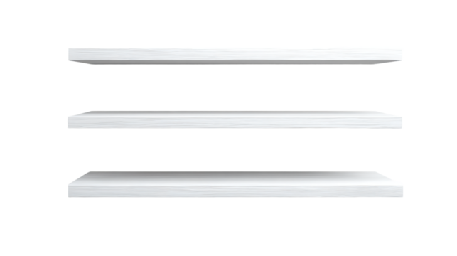 a white shelf with three shelves on it