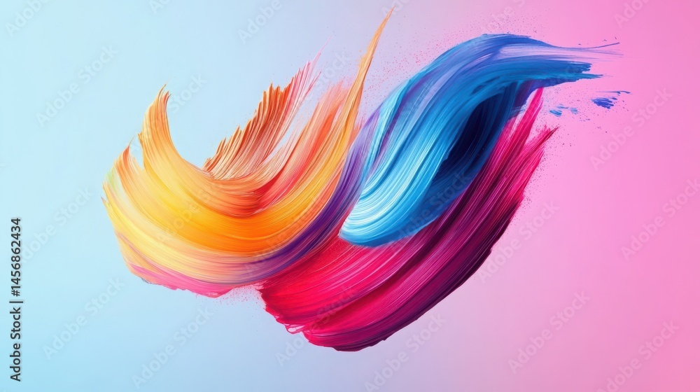 Poster abstract brushstroke art with vibrant colors seamlessly blending into a soft gradient background.