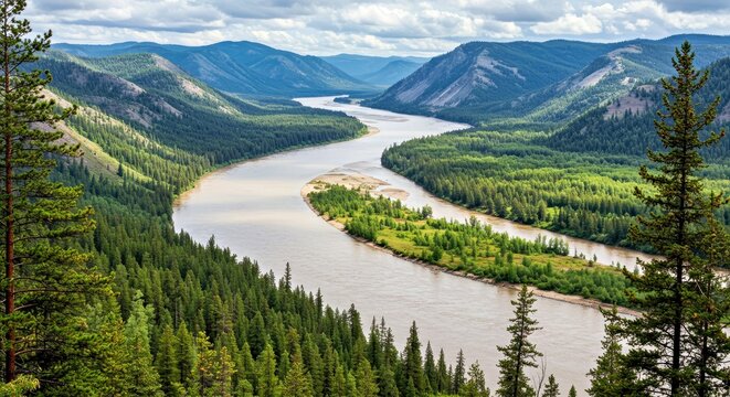 Stunning Yenisei Angara Selenga River System Landscape Siberia Russia Arctic Wilderness Vast Nature View