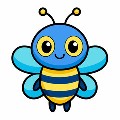 Cute Cartoon Bee Illustration Blue Yellow Stripes
