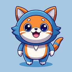 Adorable Cartoon Cat in Blue Hoodie Costume