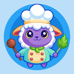 Adorable Purple Sheep Chef Cartoon Character Illustration